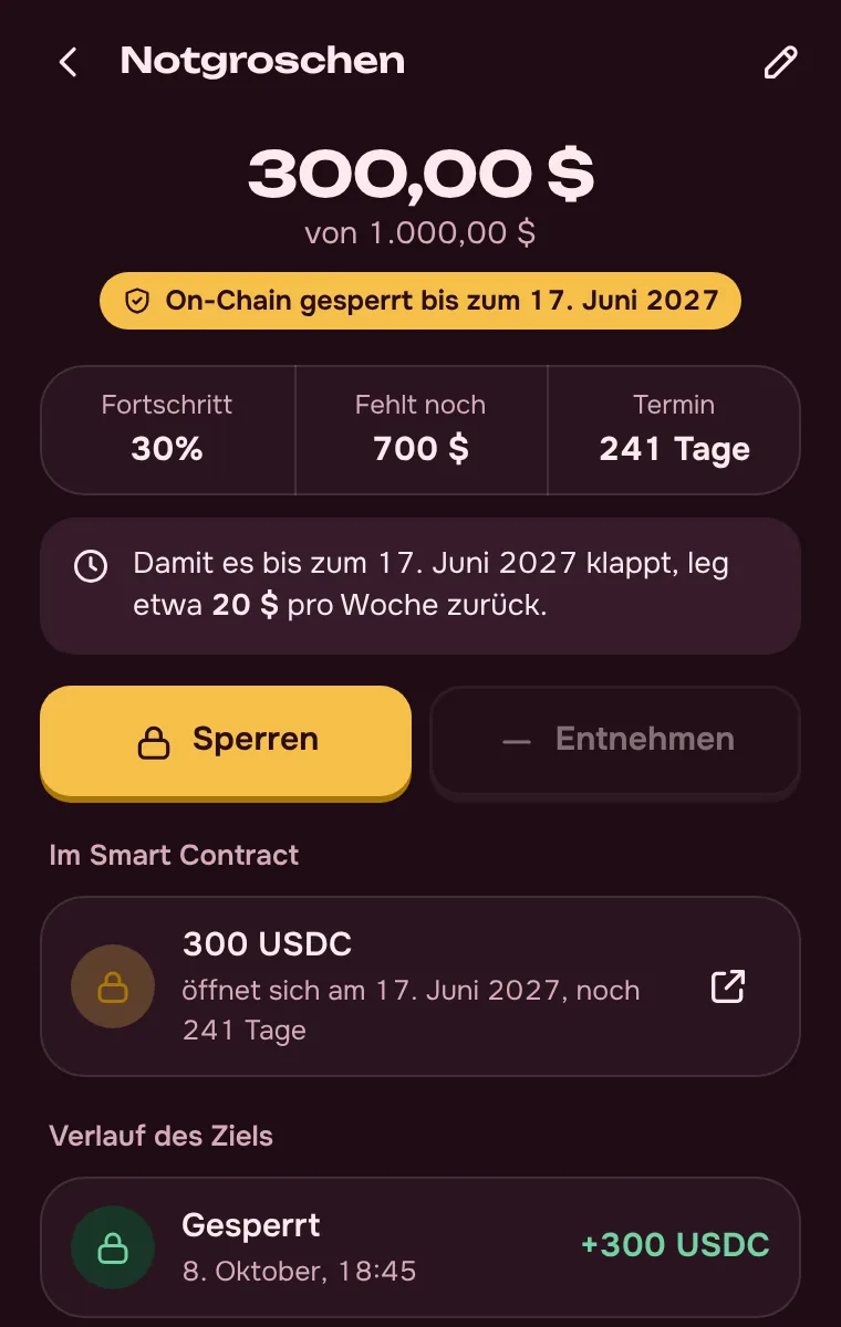 Dinero bloqueado en la blockchain hasta la fecha
