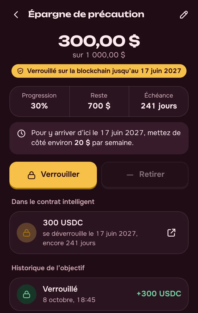 Dinero bloqueado en la blockchain hasta la fecha