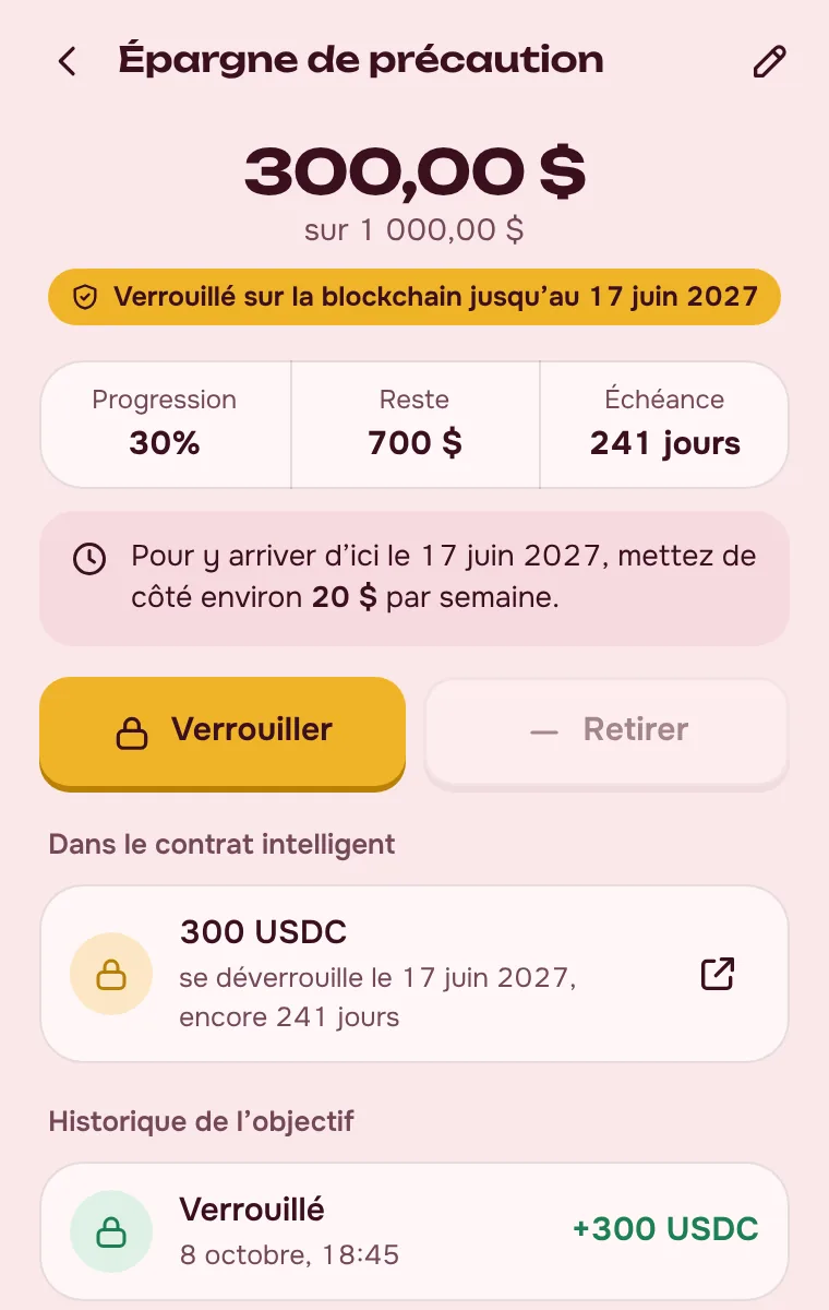 Dinero bloqueado en la blockchain hasta la fecha