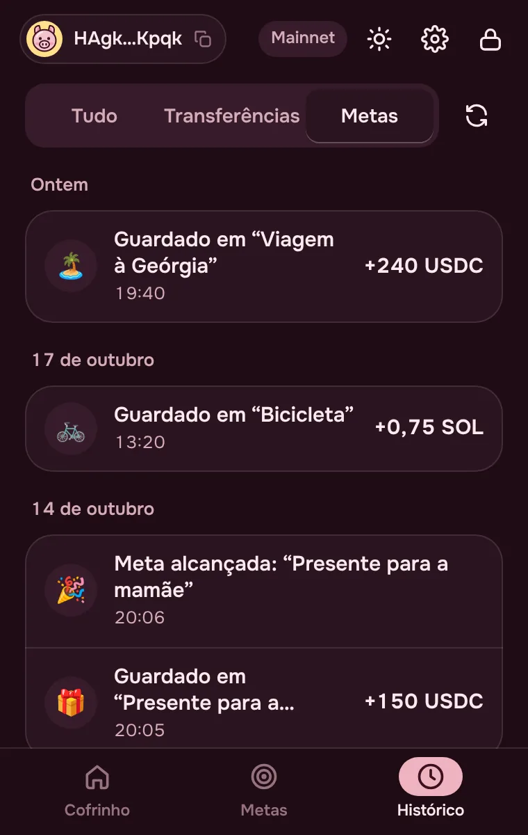 Historial de recargas y metas