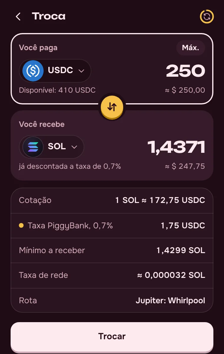 Intercambio de SOL, USDC y USDT: la comisión del 0,7 % a la vista