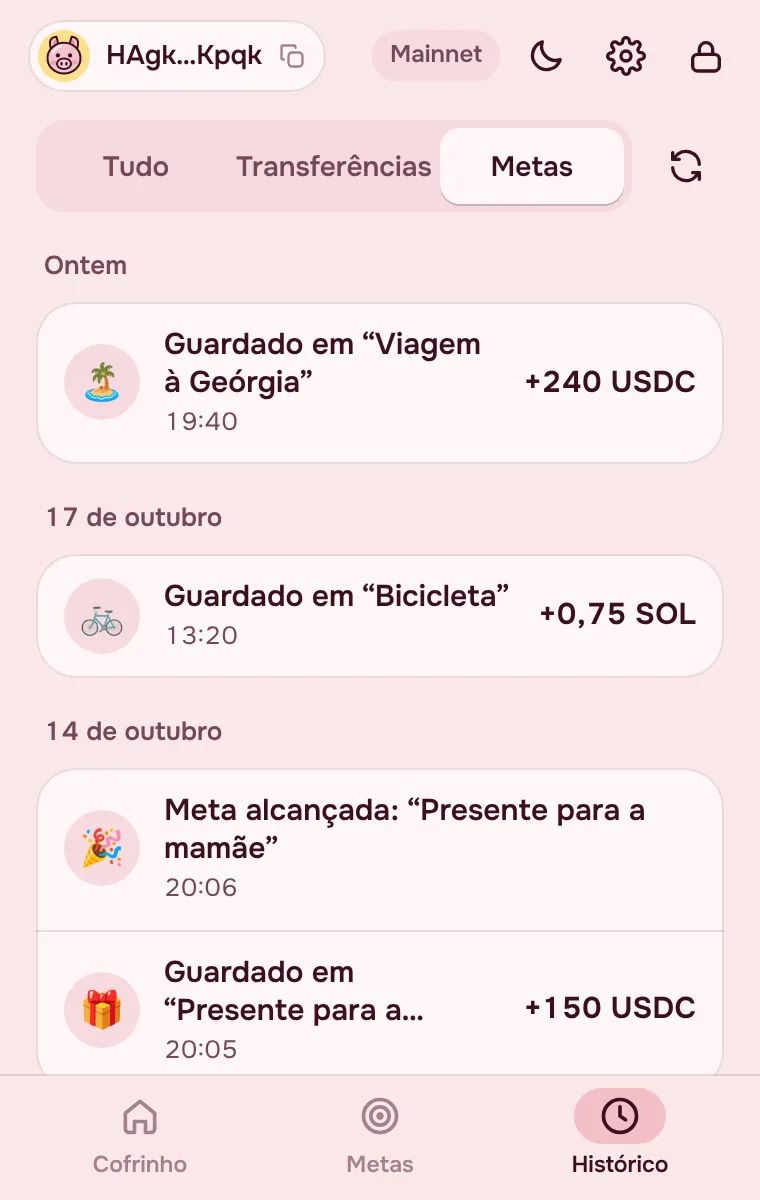 Historial de recargas y metas