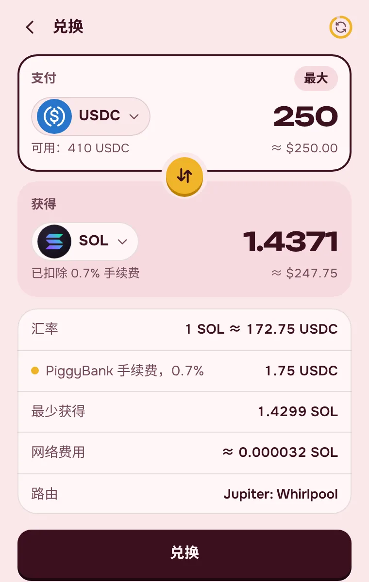 Intercambio de SOL, USDC y USDT: la comisión del 0,7 % a la vista